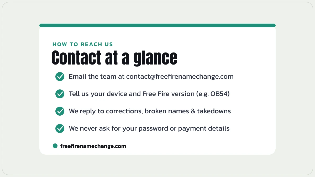 How to reach the FreeFireNameChange team at a glance