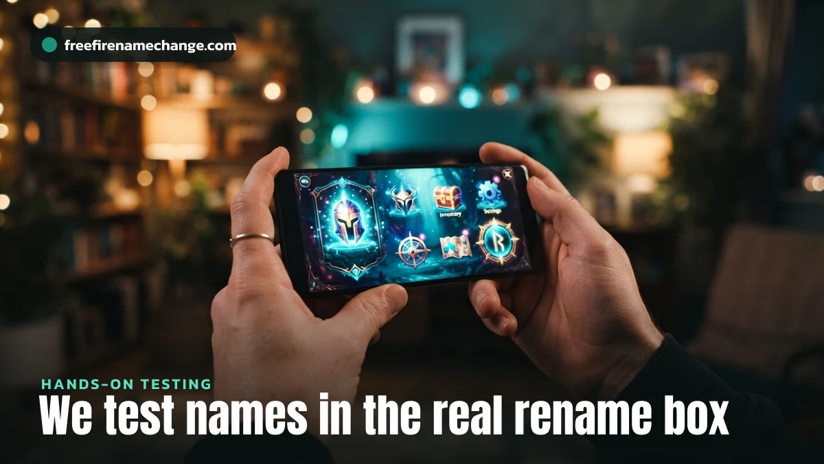 Testing stylish Free Fire names by hand in the real in-game rename box