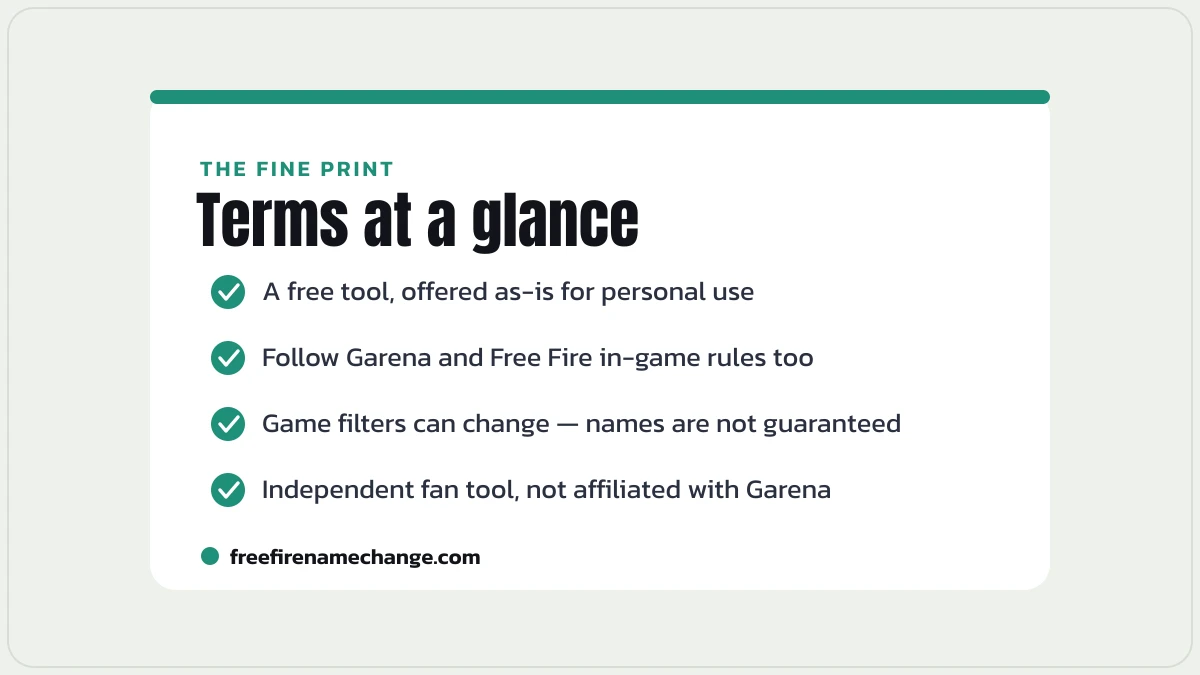 FreeFireNameChange terms of service key points at a glance