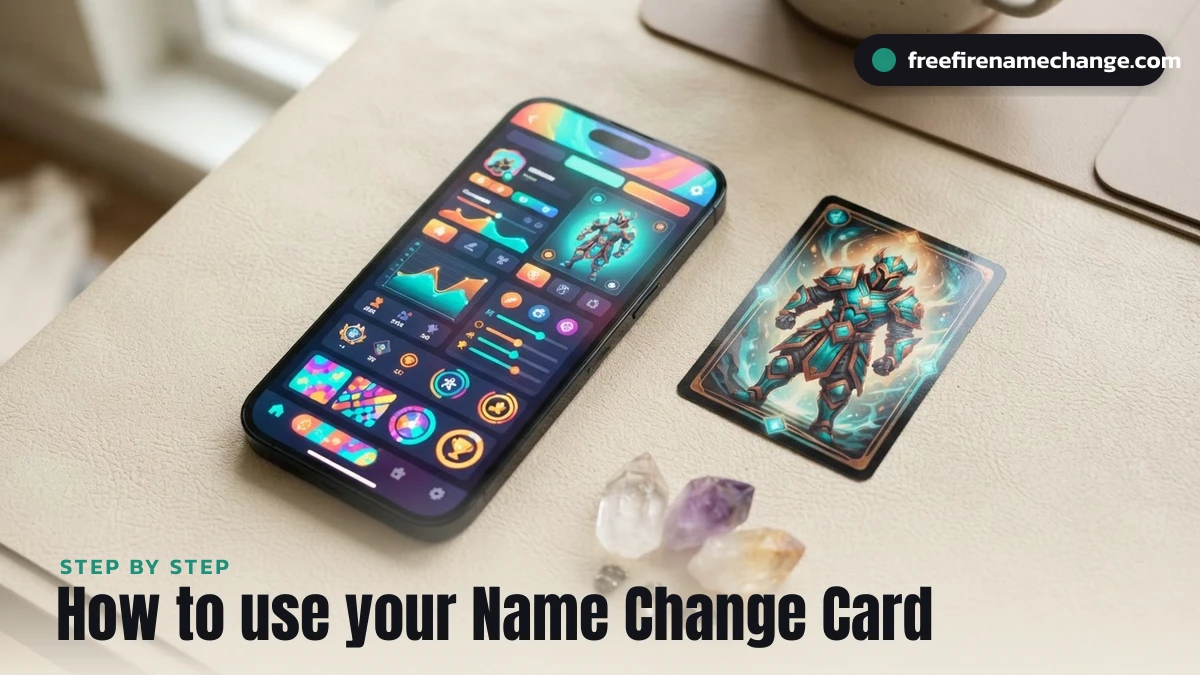 Using a Free Fire Name Change Card in the profile edit screen with diamonds