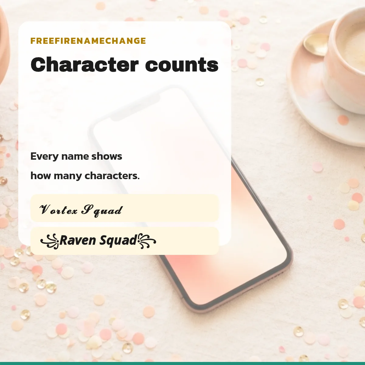 Character count of each Free Fire guild name